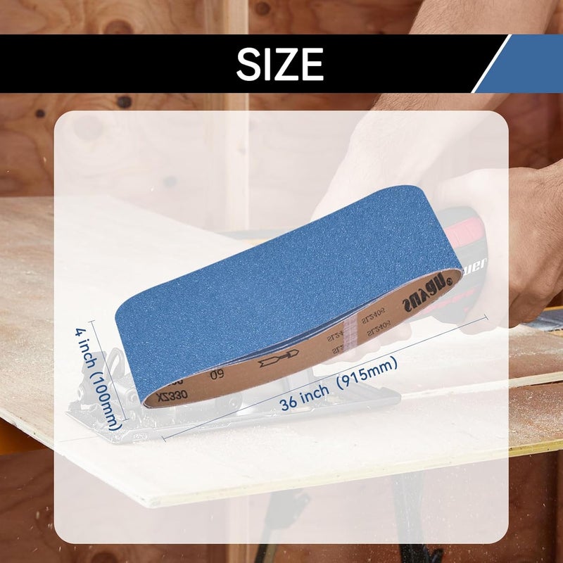 Aolabela 4x36 Inch Sanding Belts 18 Pcs 6 Grits Sizes (3 Each of 60/80/120/150/240/400 Grits) Heavy Duty Belt Sander Zirconia Belt Sander Paper for Wood, Metal, Stainless Steel, Cars, and Furniture - Image 2
